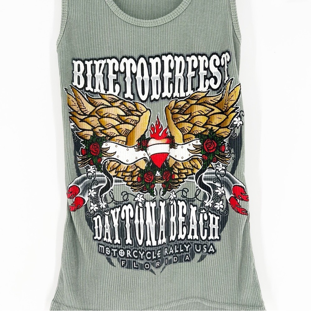 Basix Biketoberfest Ribbed Pullover Tank Top XS Green - Picture 4 of 5
